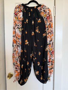 Free People Black & Orange Floral balloon pants